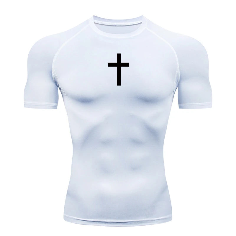 Christian Workout Compression Shirts Athletic Quick Dry Tshirts Tees Mens Gym Fitness Undershirts Tops Short Sleeve Rash Guard