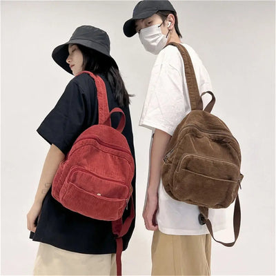 Casual Small Backpacks Aesthetic Corduroy Mini Backpack Purse Japanese Style Travel Roomly Double Shoulder Bags New Hot