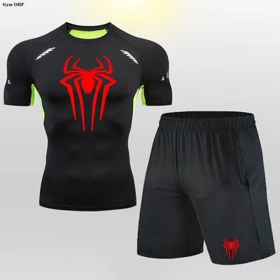 Men MMA Boxing Shorts Compression T Shirt Pants  Sportswear Spider