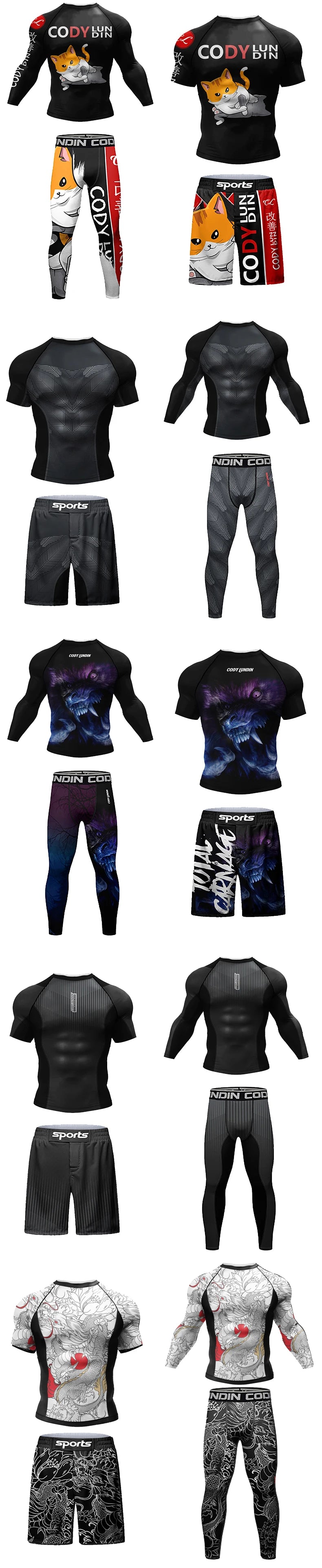 Hot sale Cody Lundin Durability MMA BJJ Rash Guard Tight Exercise Jogging T-Shirts+Pants 3D Print Compression Boxing Tracksuit