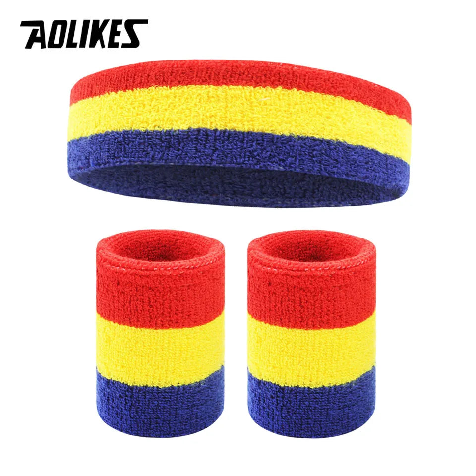 AOLIKES Sweat Band Headband Wristbands for Men - Head Wrist Sweatband Set - Ideal for Sports Athletics Event Workout Basketball