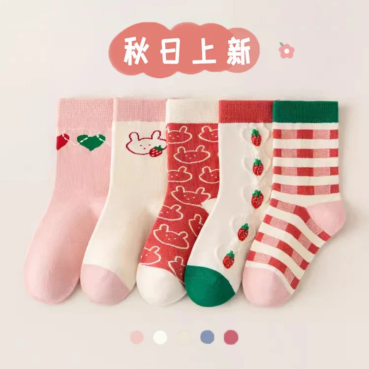 5Pairs 1-14Year Polyester Girl Mid-tube Socks Good Elasticity Wrinkle - Resistant Athletic Socks socks And Baby Heaters