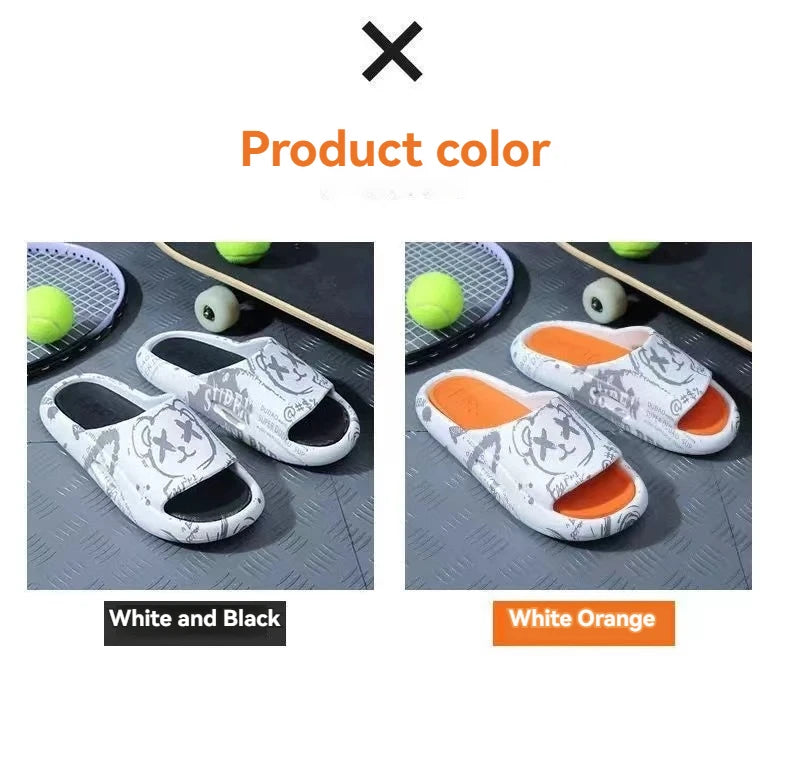 Summer Men's and Women's Slippers Cartoon Pattern Outdoor Street Beach Anti Slip Shoes Women's Slippers Couple Bathroom Anti SLI