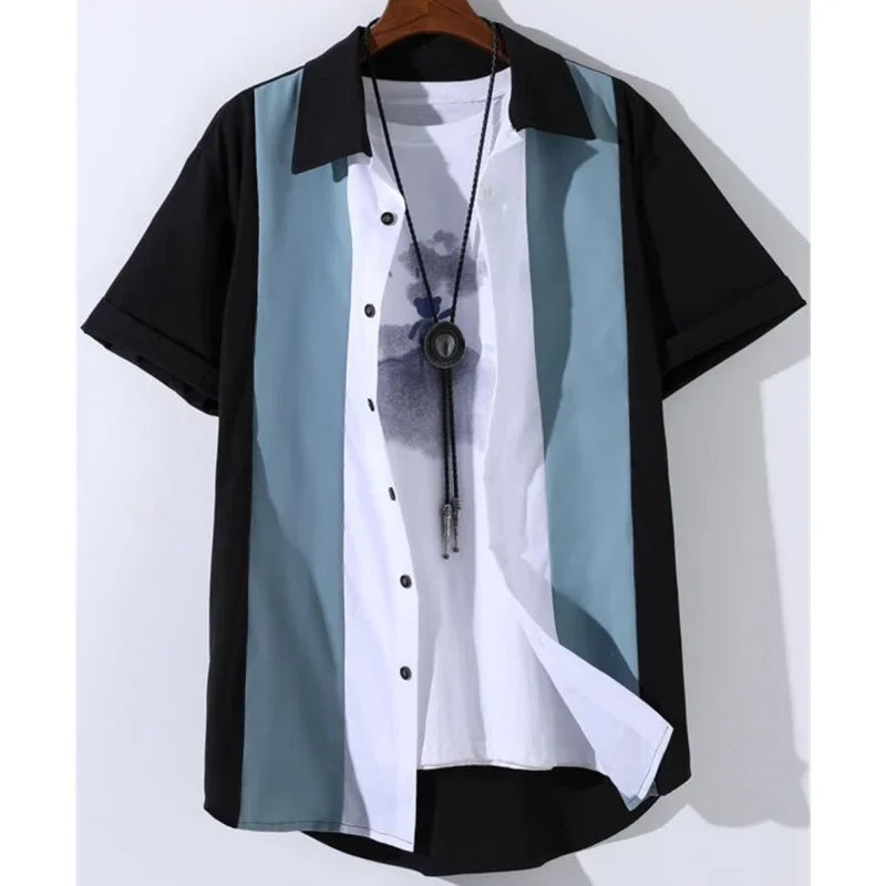 New Shirts For Men 3d Patchwork Plaid Printed Men’S Clothing Summer Casual Short Sleeved Daily Street Tops Loose Oversized Shirt