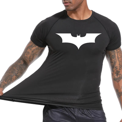 Bat Print Compression Shirts for Men Summer Short Sleeve Rash Guard Gym Workout Running Tshirt Athletic Quick Dry Tees Tops