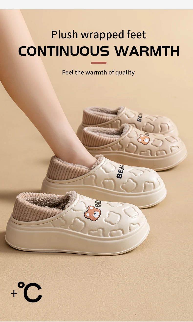 Waterproof cotton slippers for women in winter, new style for outdoor wear, non slip home insulation bag, and couple cotton shoe