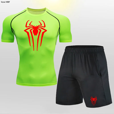 Men MMA Boxing Shorts Compression T Shirt Pants  Sportswear Spider