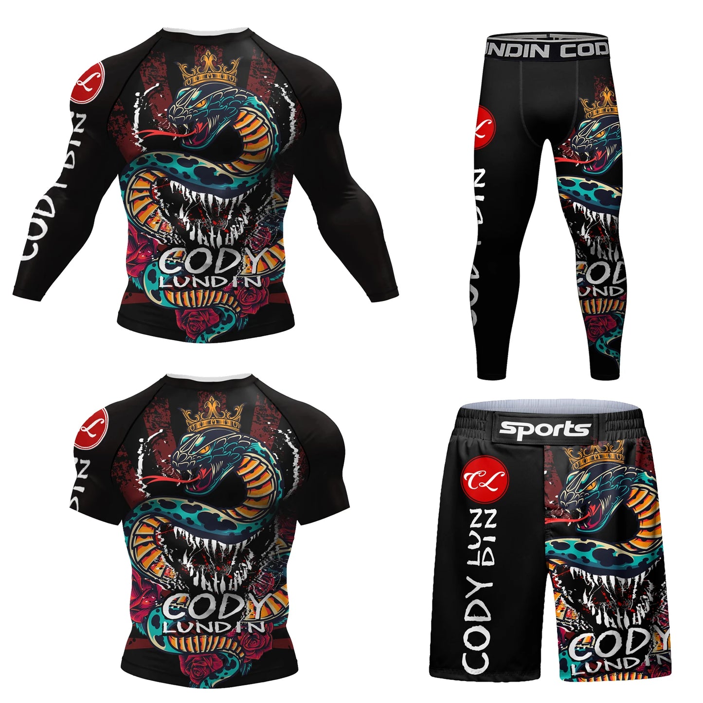 Hot sale Cody Lundin Durability MMA BJJ Rash Guard Tight Exercise Jogging T-Shirts+Pants 3D Print Compression Boxing Tracksuit