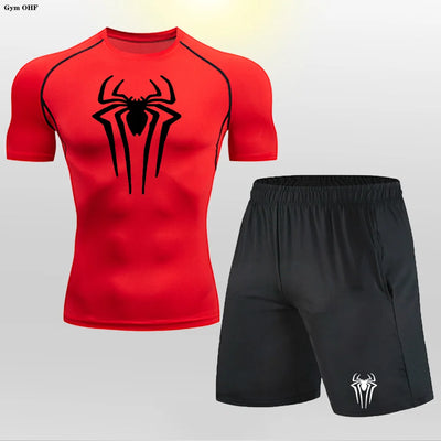 Men MMA Boxing Shorts Compression T Shirt Pants  Sportswear Spider