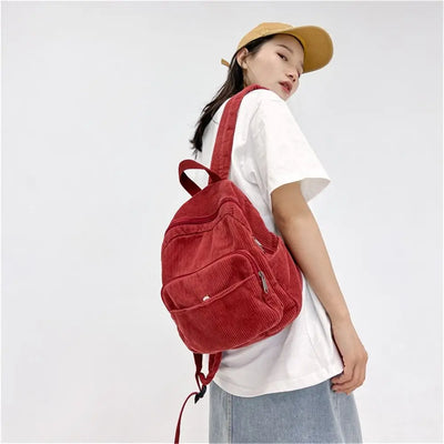 Casual Small Backpacks Aesthetic Corduroy Mini Backpack Purse Japanese Style Travel Roomly Double Shoulder Bags New Hot