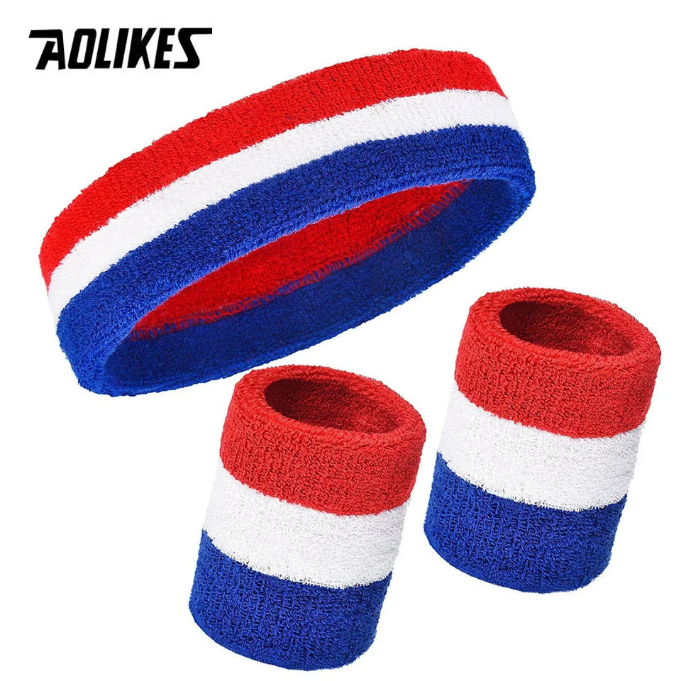 AOLIKES Sweat Band Headband Wristbands for Men - Head Wrist Sweatband Set - Ideal for Sports Athletics Event Workout Basketball