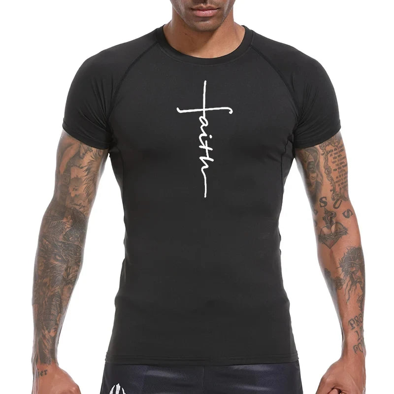 Christian Workout Compression Shirts Athletic Quick Dry Tshirts Tees Mens Gym Fitness Undershirts Tops Short Sleeve Rash Guard