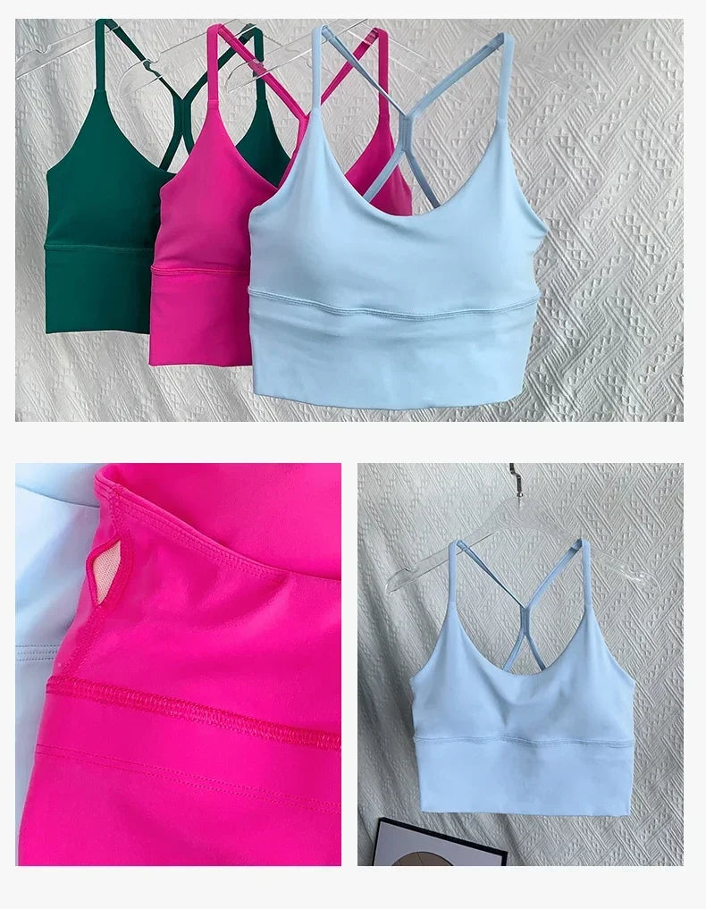 Fashion Sexy Cross Back Small Sling Yoga Underwear Women Breathable Shockproof Gym Fitness Running Sport Crop Tops Athletic Vest