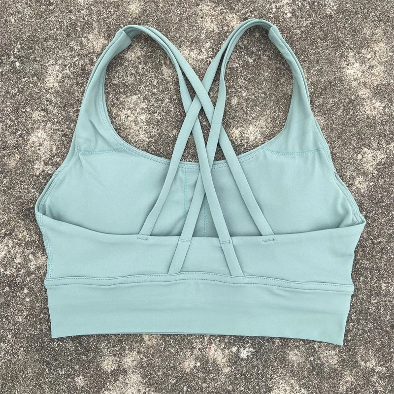 Solid Color Women Cross Back Fitness Underwear Soft Fitness Sport Bra Top Gym Yoga Athletic Workout With Chest Pad Comprehensive