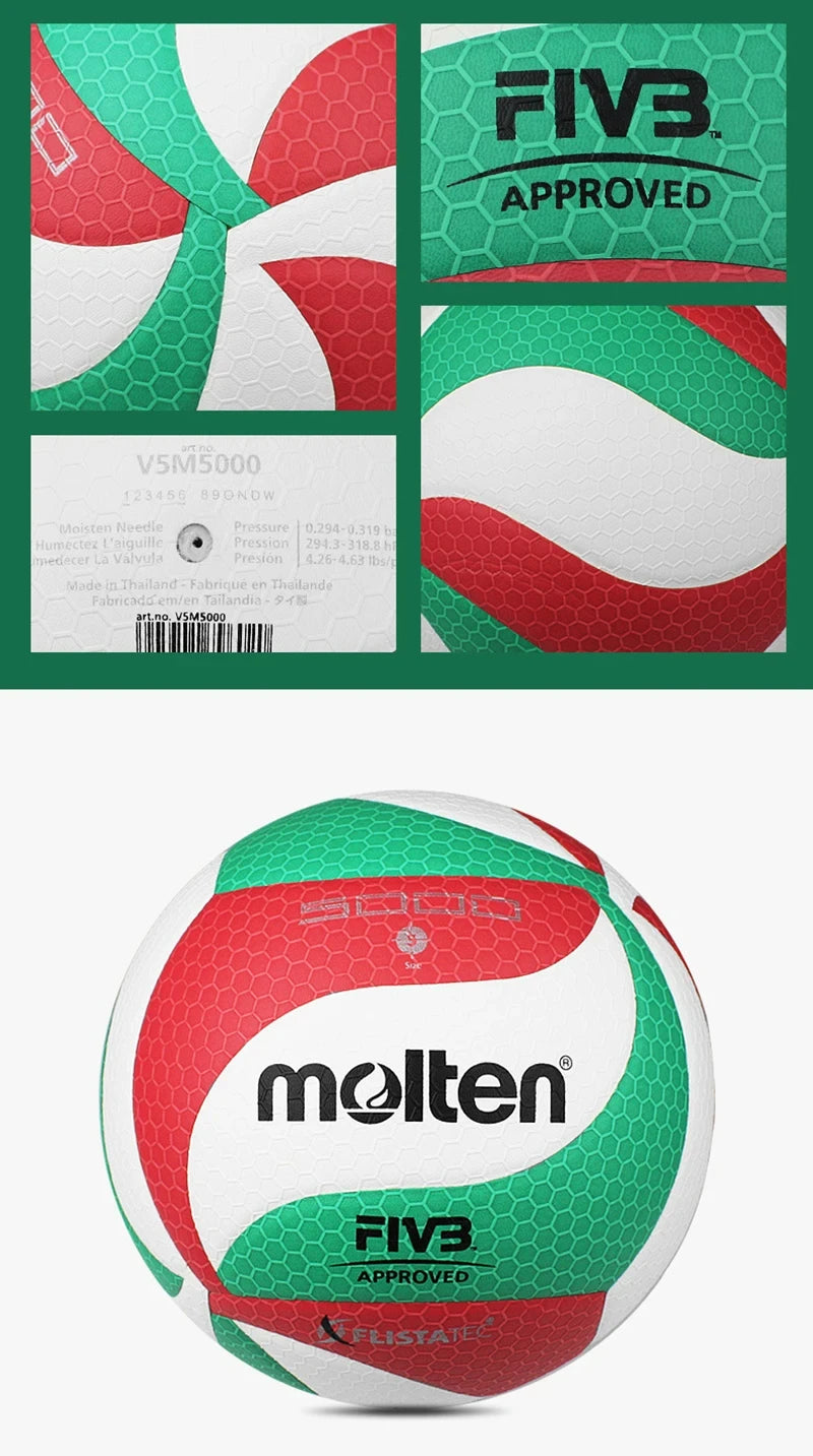 Molten Volleyball Size 5 Volleyball PU Ball for Students Adult and Teenager Competition Training Outdoor Indoor FLISTATEC