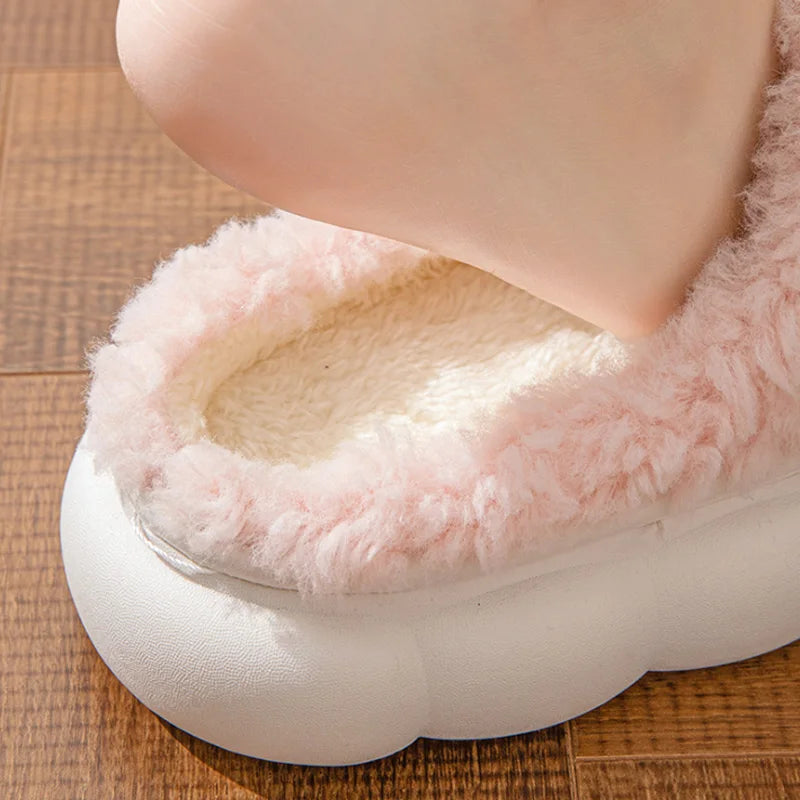 Winter Warm Fur Slippers for Women Cute bow House Non Slip Soft Shoes Comfort Flat Heel Home Indoor Bedroom Plush Slippers