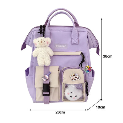 Nylon Bookbags with Plush Pendant Summer Backpack