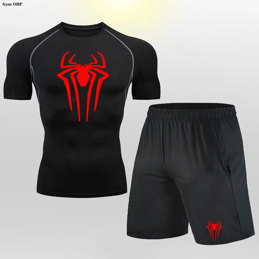 Men MMA Boxing Shorts Compression T Shirt Pants  Sportswear Spider