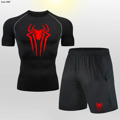 Men MMA Boxing Shorts Compression T Shirt Pants  Sportswear Spider