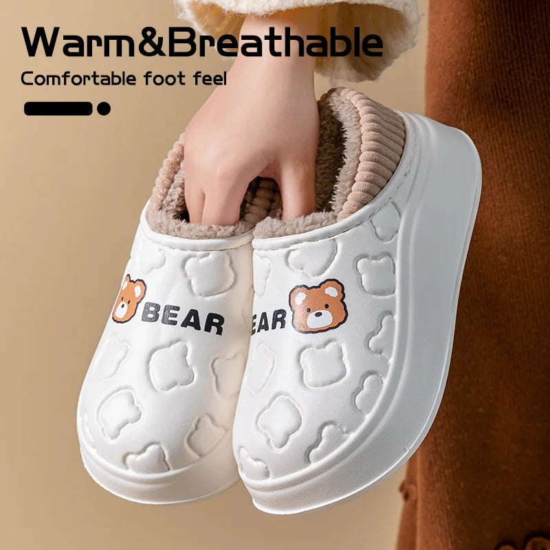 Waterproof cotton slippers for women in winter, new style for outdoor wear, non slip home insulation bag, and couple cotton shoe