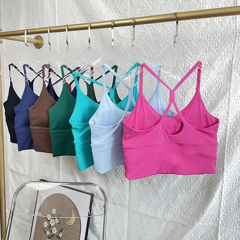 Fashion Sexy Cross Back Small Sling Yoga Underwear Women Breathable Shockproof Gym Fitness Running Sport Crop Tops Athletic Vest