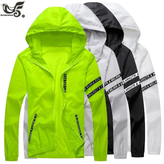 Men`s Windbreaker Summer Sun Protection Jacket Outwear Sports Cycling Thin Hooded Coats Men Jaqueta Masculina Brand Clothing