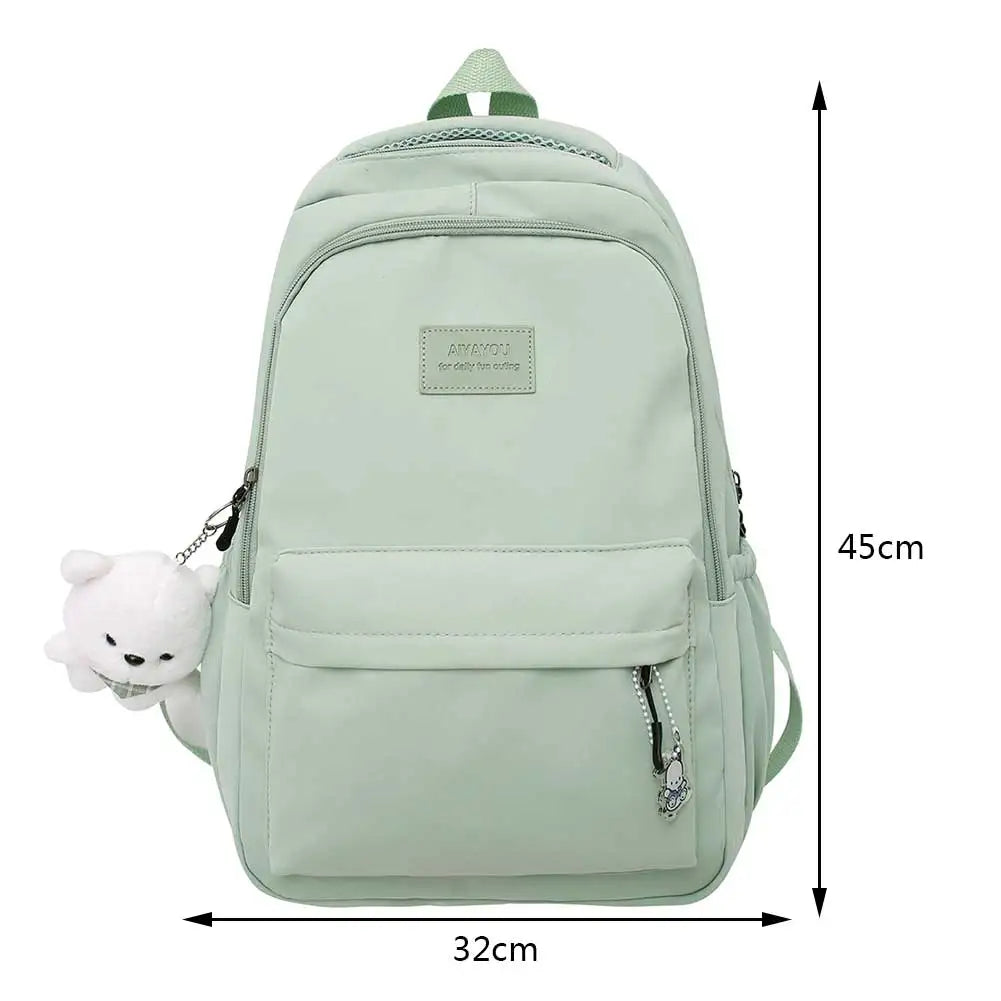 Nylon Bookbags with Plush Pendant Summer Backpack