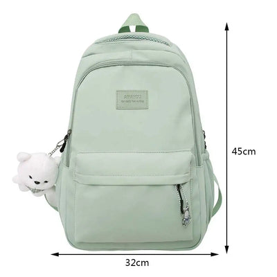 Nylon Bookbags with Plush Pendant Summer Backpack