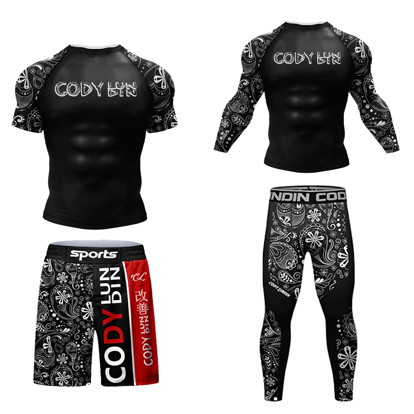 Hot sale Cody Lundin Durability MMA BJJ Rash Guard Tight Exercise Jogging T-Shirts+Pants 3D Print Compression Boxing Tracksuit