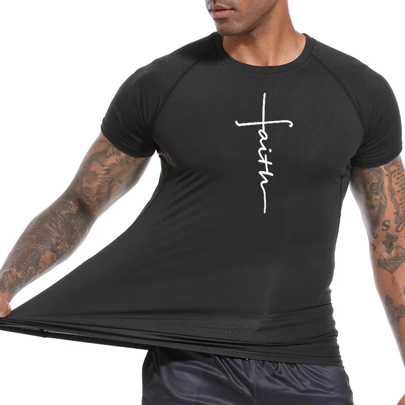 Christian Workout Compression Shirts Athletic Quick Dry Tshirts Tees Mens Gym Fitness Undershirts Tops Short Sleeve Rash Guard