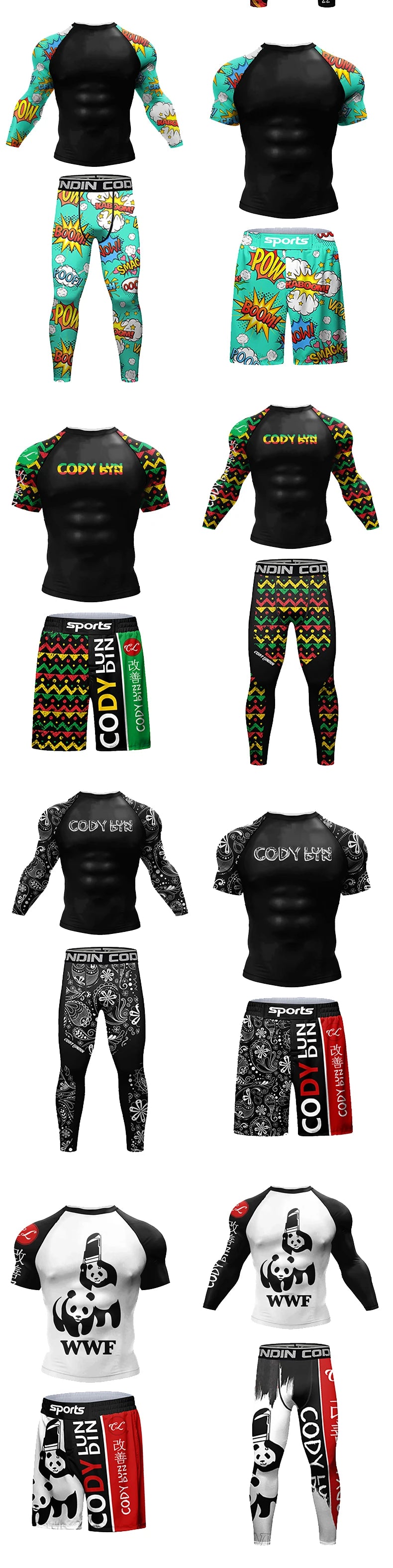 Hot sale Cody Lundin Durability MMA BJJ Rash Guard Tight Exercise Jogging T-Shirts+Pants 3D Print Compression Boxing Tracksuit