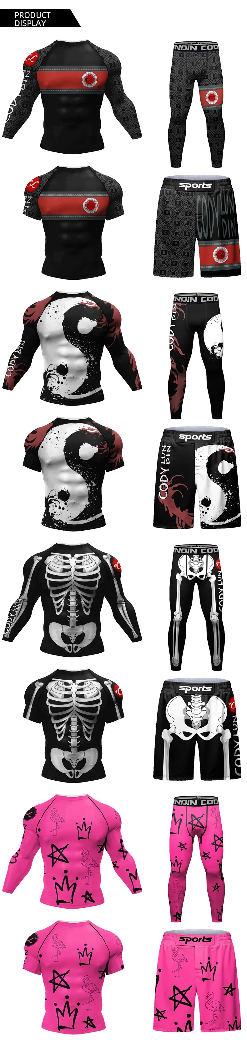 Hot sale Cody Lundin Durability MMA BJJ Rash Guard Tight Exercise Jogging T-Shirts+Pants 3D Print Compression Boxing Tracksuit