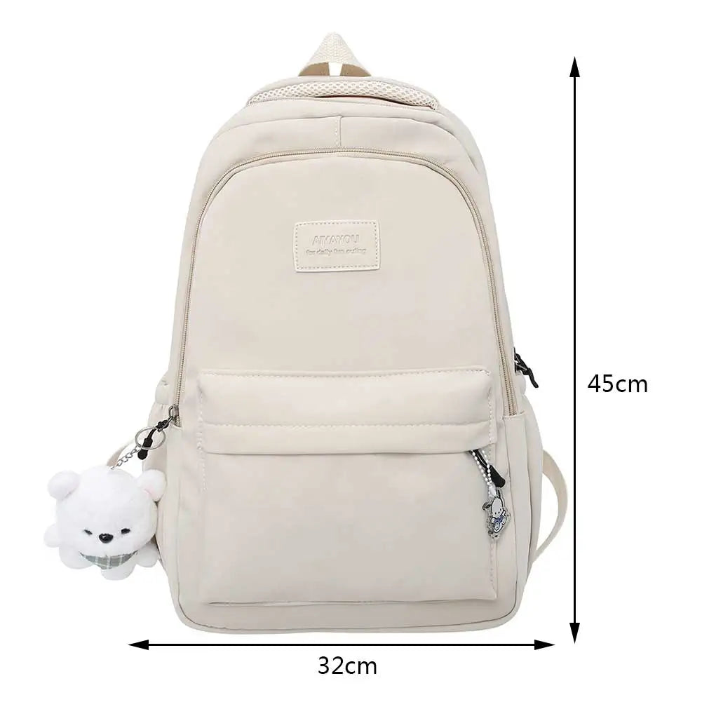 Nylon Bookbags with Plush Pendant Summer Backpack