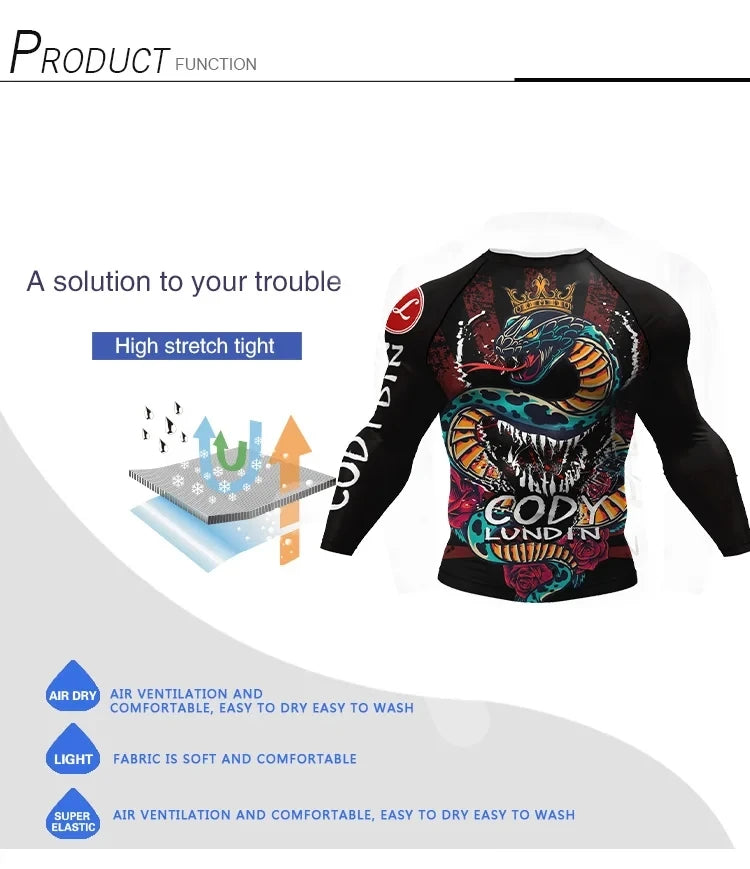 Cody Men Sportsuit With Graphic  Jiu jitsu No Gi Rashguard With Leggings MMA Shorts Bjj Fight Athletic Tracksuit Boxing Jersey