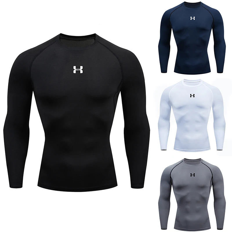 Men Running Compression T-shirt Long sleeves Sport Tees Gym Fitness Sweatshirt Male Jogging Tracksuit Homme Athletic Shirt Tops