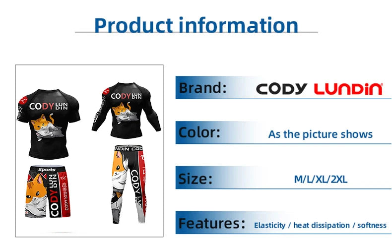 Hot sale Cody Lundin Durability MMA BJJ Rash Guard Tight Exercise Jogging T-Shirts+Pants 3D Print Compression Boxing Tracksuit