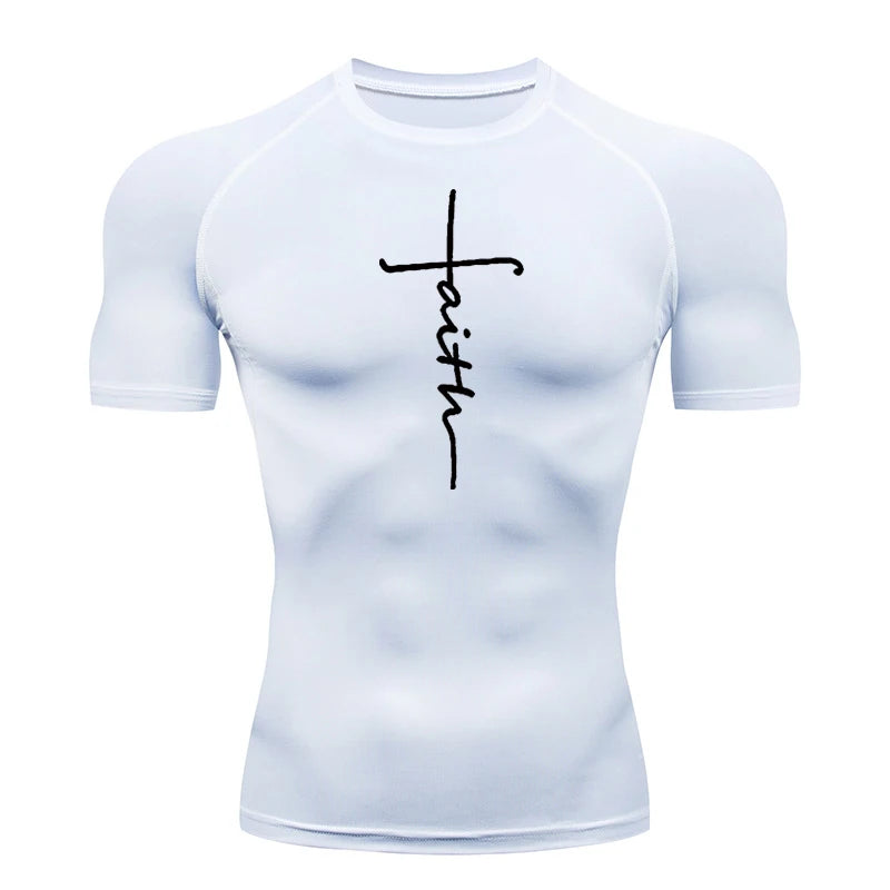 Christian Workout Compression Shirts Athletic Quick Dry Tshirts Tees Mens Gym Fitness Undershirts Tops Short Sleeve Rash Guard