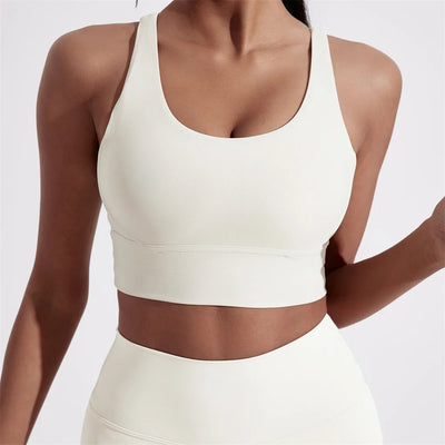 Solid Color Women Cross Back Fitness Underwear Soft Fitness Sport Bra Top Gym Yoga Athletic Workout With Chest Pad Comprehensive