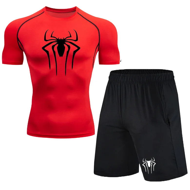 Spiderman Men's Compression Printing Shirts Short Sleeve & Shorts