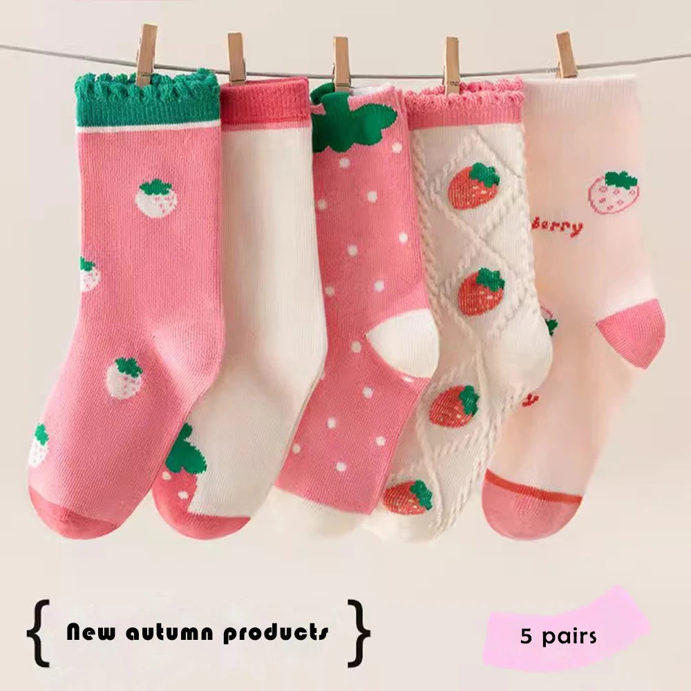 5Pairs 1-14Year Polyester Girl Mid-tube Socks Good Elasticity Wrinkle - Resistant Athletic Socks socks And Baby Heaters