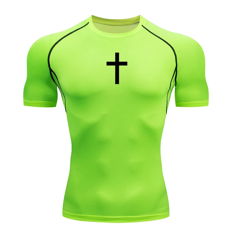 Christian Workout Compression Shirts Athletic Quick Dry Tshirts Tees Mens Gym Fitness Undershirts Tops Short Sleeve Rash Guard