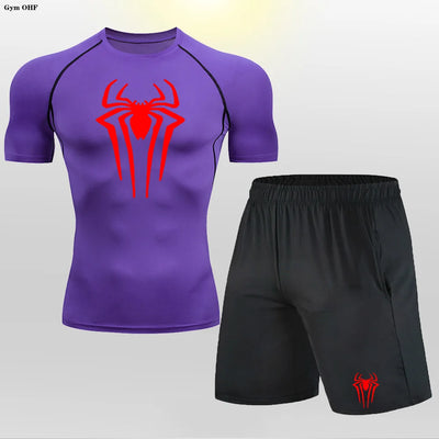 Men MMA Boxing Shorts Compression T Shirt Pants  Sportswear Spider