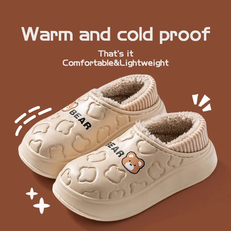 Waterproof cotton slippers for women in winter, new style for outdoor wear, non slip home insulation bag, and couple cotton shoe