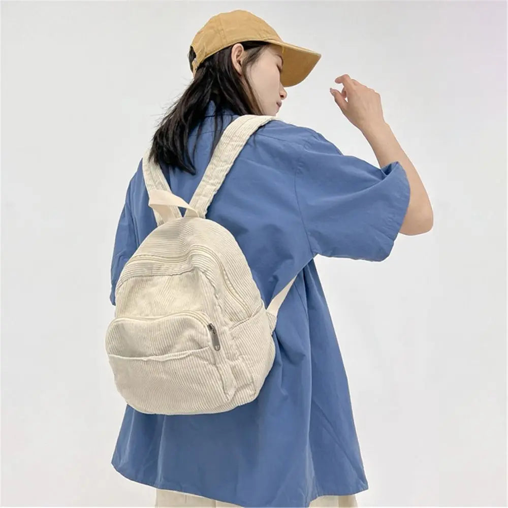 Casual Small Backpacks Aesthetic Corduroy Mini Backpack Purse Japanese Style Travel Roomly Double Shoulder Bags New Hot