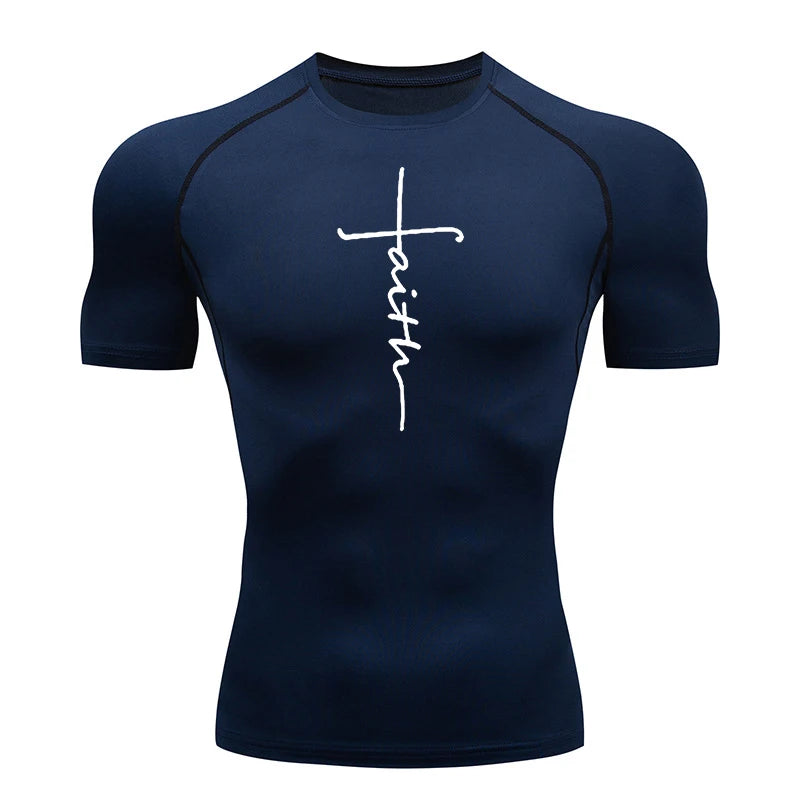 Christian Workout Compression Shirts Athletic Quick Dry Tshirts Tees Mens Gym Fitness Undershirts Tops Short Sleeve Rash Guard