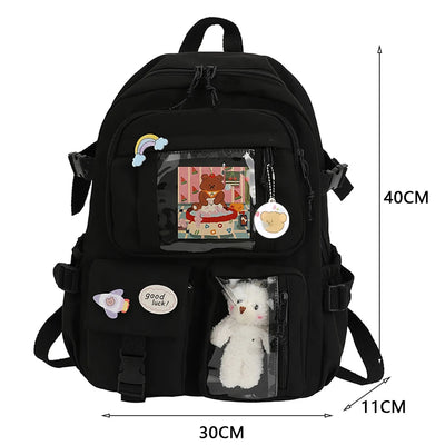 Nylon Bookbags with Plush Pendant Summer Backpack