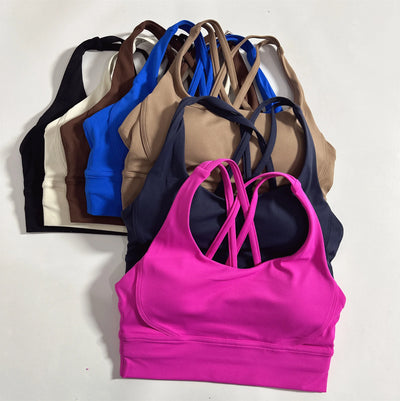 Solid Color Women Cross Back Fitness Underwear Soft Fitness Sport Bra Top Gym Yoga Athletic Workout With Chest Pad Comprehensive