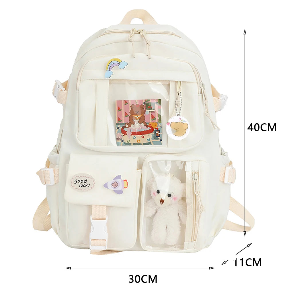 Nylon Bookbags with Plush Pendant Summer Backpack