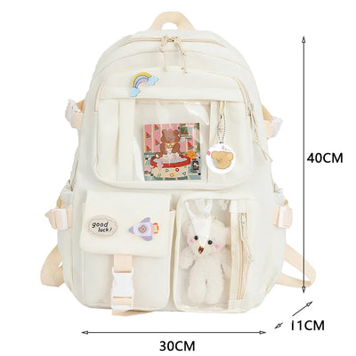 Nylon Bookbags with Plush Pendant Summer Backpack