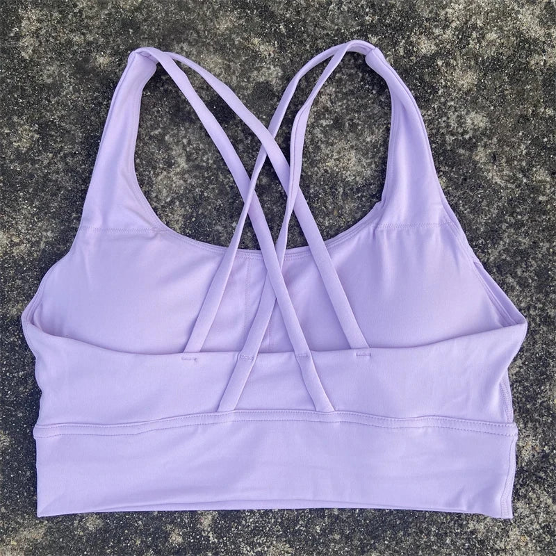 Solid Color Women Cross Back Fitness Underwear Soft Fitness Sport Bra Top Gym Yoga Athletic Workout With Chest Pad Comprehensive